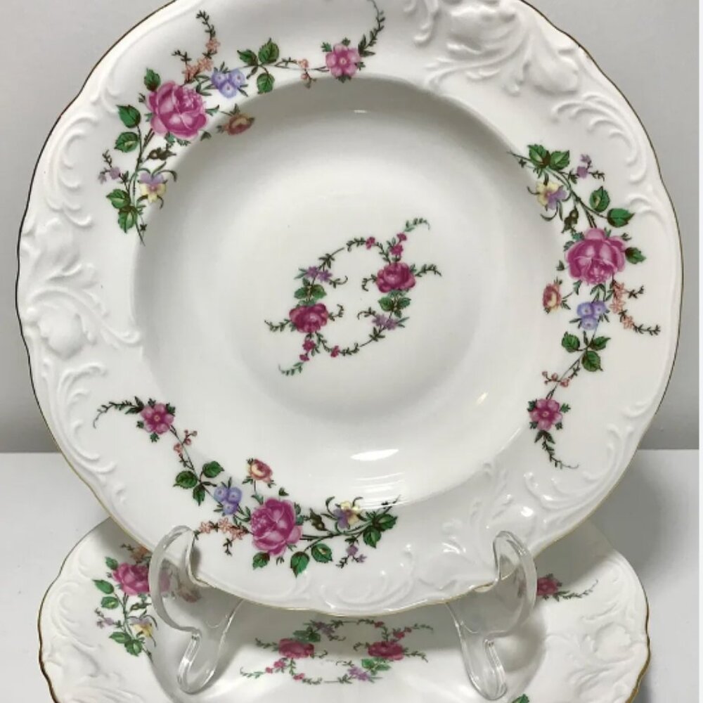 Royal Kent Collection Poland Bavarian Rose Rimmed  Soup Bowls 8.25” set of 4